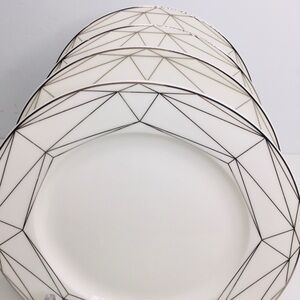 4 Salad Plates 9” Joseph Sedgh Collection Porcelain White Silver Trim Ri…